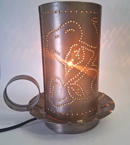 Vintage punched tin lamp - punched,